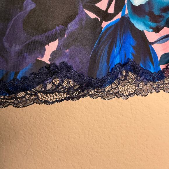 Cacique Cami Slip Top Women 14 16 Pink Blue Floral Lace Seriously Sexy Coquette - Picture 7 of 10